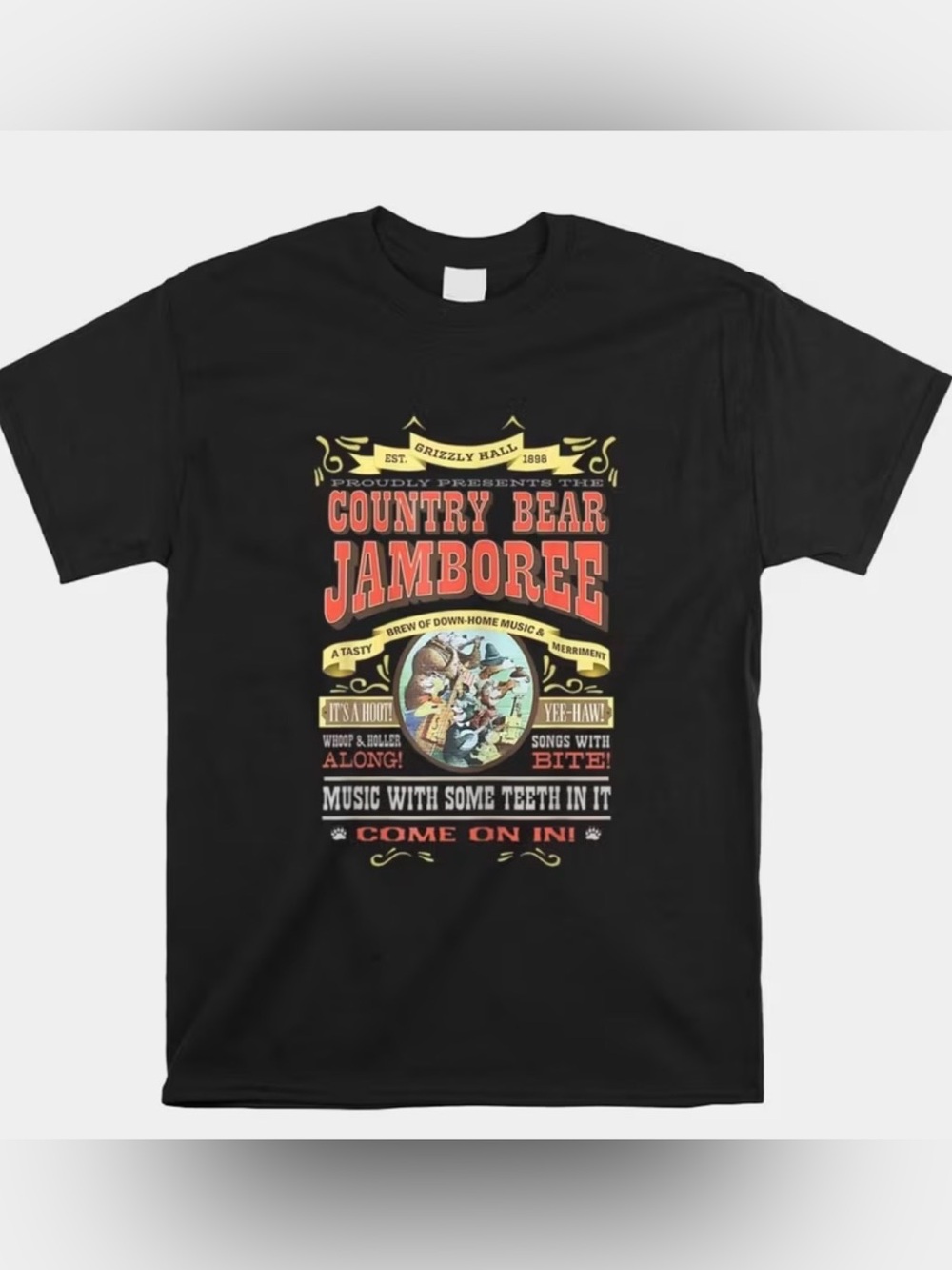 NWOT-Country Bear Jamboree Men’s 3XL Black Short Sleeve Graphic Tee *FLAWS*